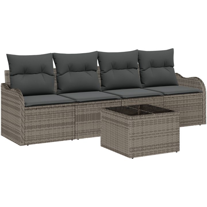 5-delars Trädgårdssoffset med Kuddar Grå Poly Rattan vidaXL Standard – bild 2