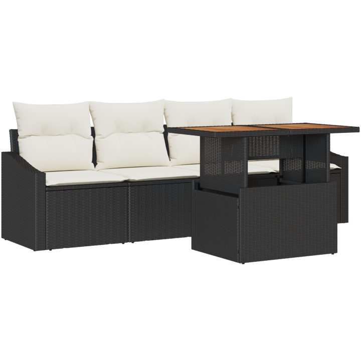 5-delars Trädgårdssoffset med Kuddar Svart Poly Rattan vidaXL 100 x 55 x 73 cm – bild 2