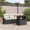 5-delars Trädgårdssoffset med Kuddar Svart Poly Rattan vidaXL 100 x 55 x 73 cm – miniatyr 1