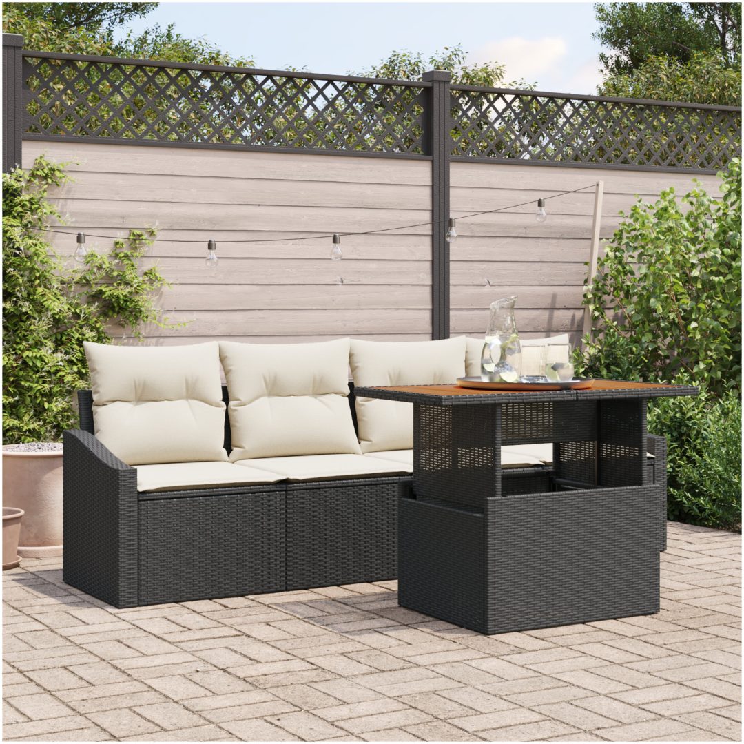 5-delars Trädgårdssoffset med Kuddar Svart Poly Rattan vidaXL 100 x 55 x 73 cm