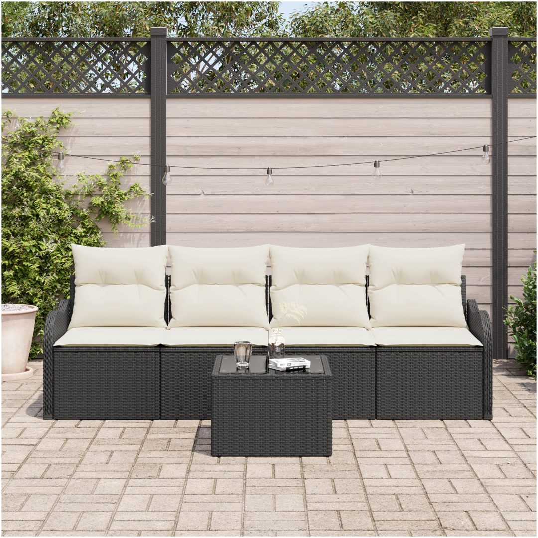 5 Delars Trädgårdssoffset med Kuddar Svart Poly Rattan vidaXL Stor – bild 3