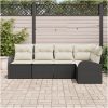 5-delars trädgårdssoffset med kuddar svart poly rotting vidaXL 234 x 124 x 85 cm – miniatyr 3
