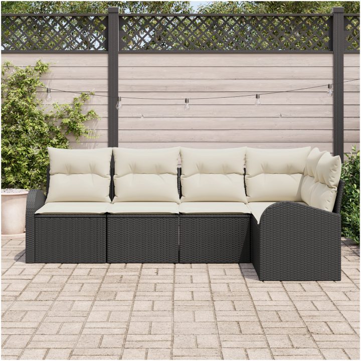 5-delars trädgårdssoffset med kuddar svart poly rotting vidaXL 234 x 124 x 85 cm – bild 3