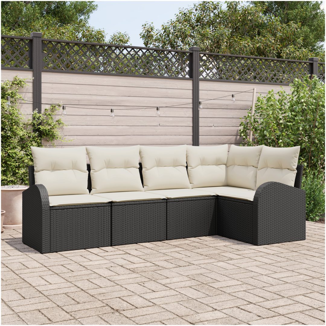 5-delars trädgårdssoffset med kuddar svart poly rotting vidaXL 234 x 124 x 85 cm
