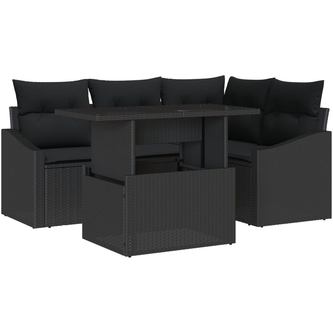 5-delars trädgårdssoffset med kuddar svart polyrotting vidaXL 100 x 55 x 73 cm – bild 2