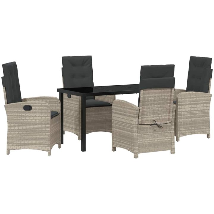 5-delars trädgårdsutrustning set med kuddar i ljusgrå poly-rattan vidaXL 140 x 80 x 73 cm – bild 2