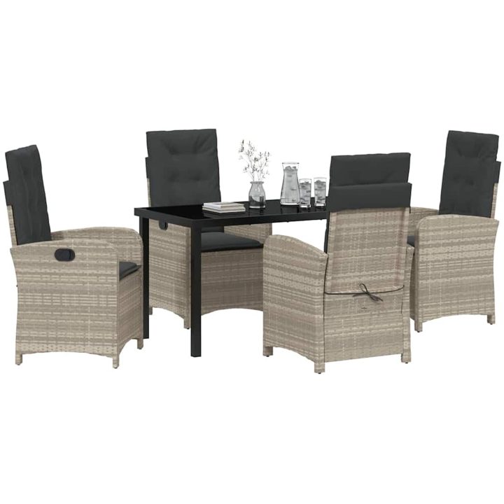 5-delars trädgårdsutrustning set med kuddar i ljusgrå poly-rattan vidaXL 140 x 80 x 73 cm – bild 3