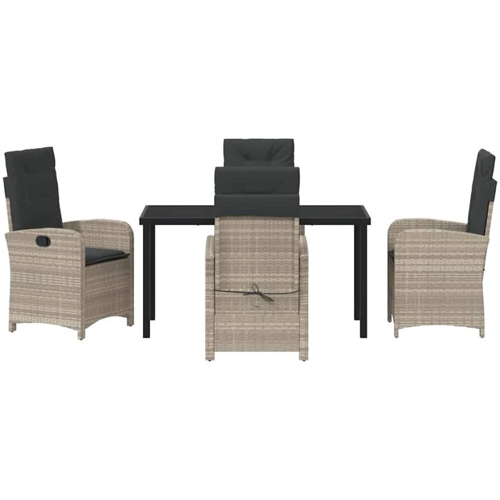 5-delars trädgårdsutrustning set med kuddar i ljusgrå poly-rattan vidaXL 140 x 80 x 73 cm – bild 7