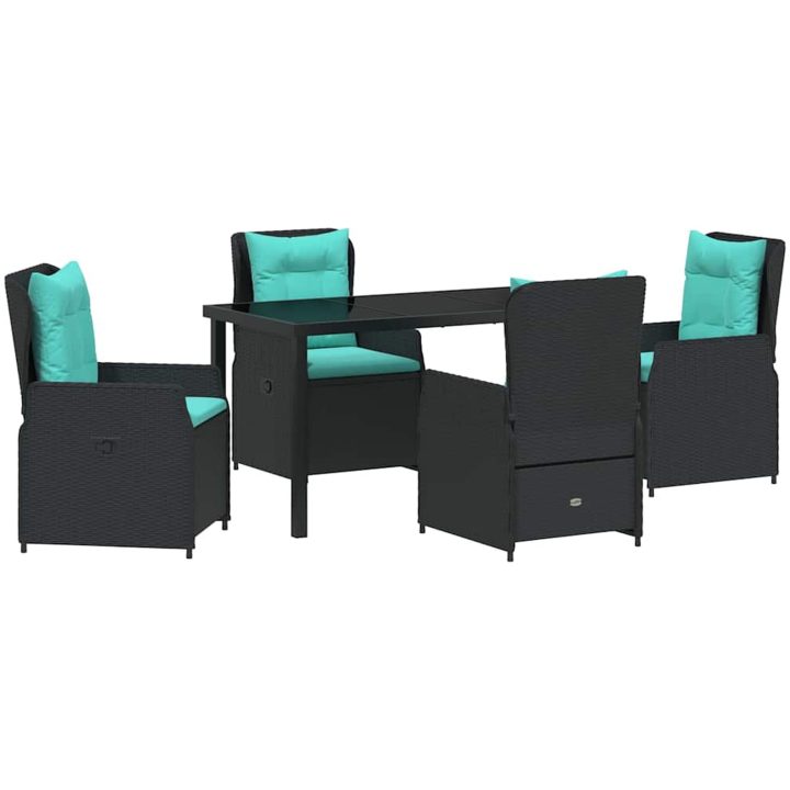 5 Delars Utematset Svart Poly Rattan vidaXL 140 x 70 x 73 cm – bild 2