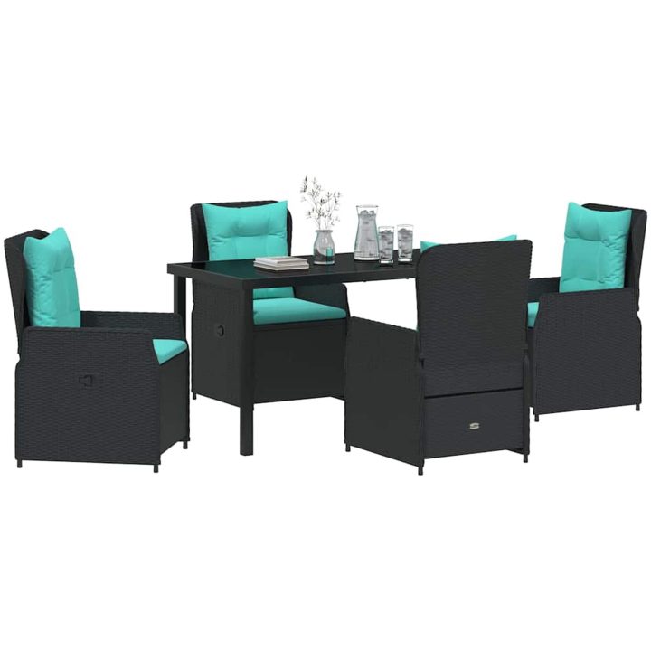 5 Delars Utematset Svart Poly Rattan vidaXL 140 x 70 x 73 cm – bild 3