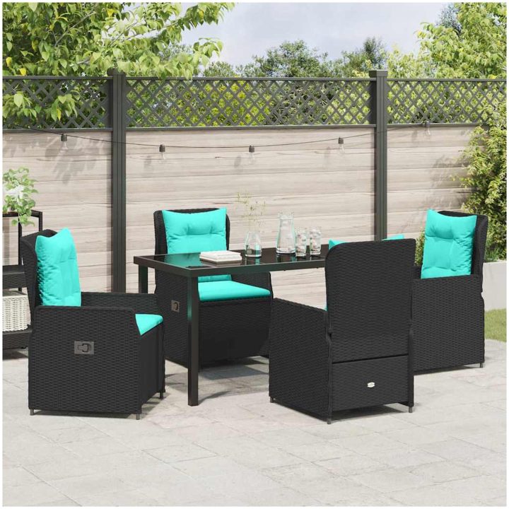 5 Delars Utematset Svart Poly Rattan vidaXL 140 x 70 x 73 cm – bild 4