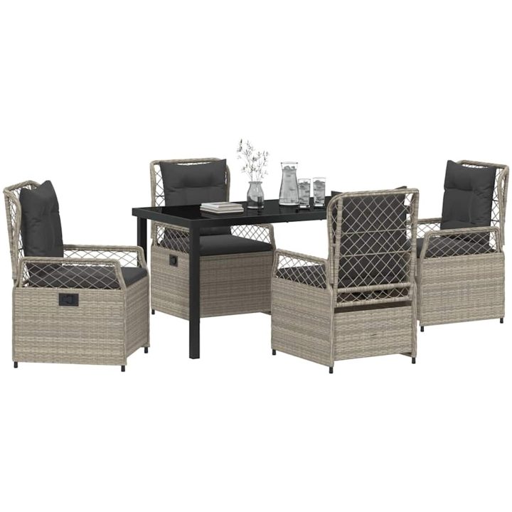 5-delars utemöbelset i ljusgrå poly rattan vidaXL 140 x 80 x 73 cm – bild 3
