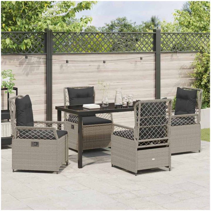 5-delars utemöbelset i ljusgrå poly rattan vidaXL 140 x 80 x 73 cm – bild 4