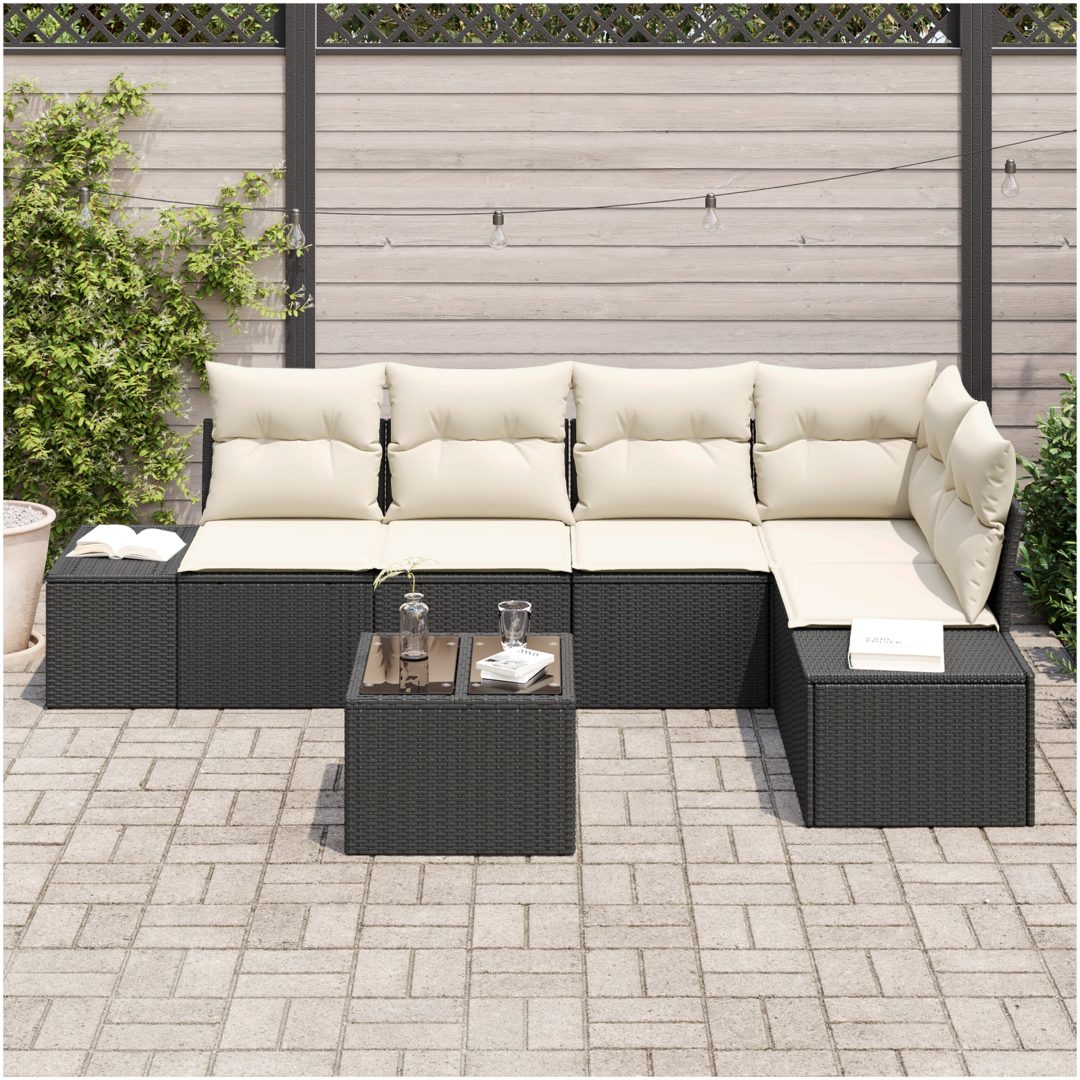 5-delars utemöbelset med kuddar i brun poly-rattan vidaXL 55 x 55 x 37 cm – bild 3
