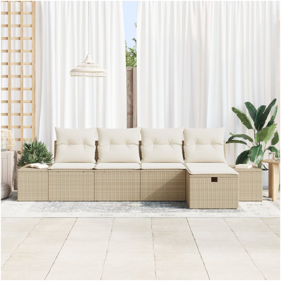 5-delars utesoffa med kuddar i beige polyrotting vidaXL 239 x 117 x 85 cm – bild 3