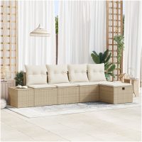 5-delars utesoffa med kuddar i beige polyrotting vidaXL