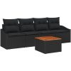 5-delars utesoffa set med kuddar i svart polyrotting och akacia vidaXL 55 x 55 x 37 cm – miniatyr 2