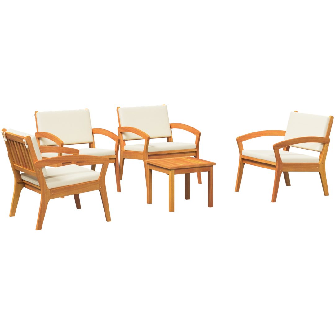 5-delat bistro-set med kuddar i solid akaciaträ vidaXL Stol, 59.5 x 70.5 x 72.5 cm, bord, 45 x 45 x 38 cm – bild 2