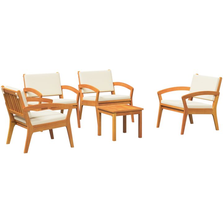 5-delat bistro-set med kuddar i solid akaciaträ vidaXL Stol, 59.5 x 70.5 x 72.5 cm, bord, 45 x 45 x 38 cm – bild 2