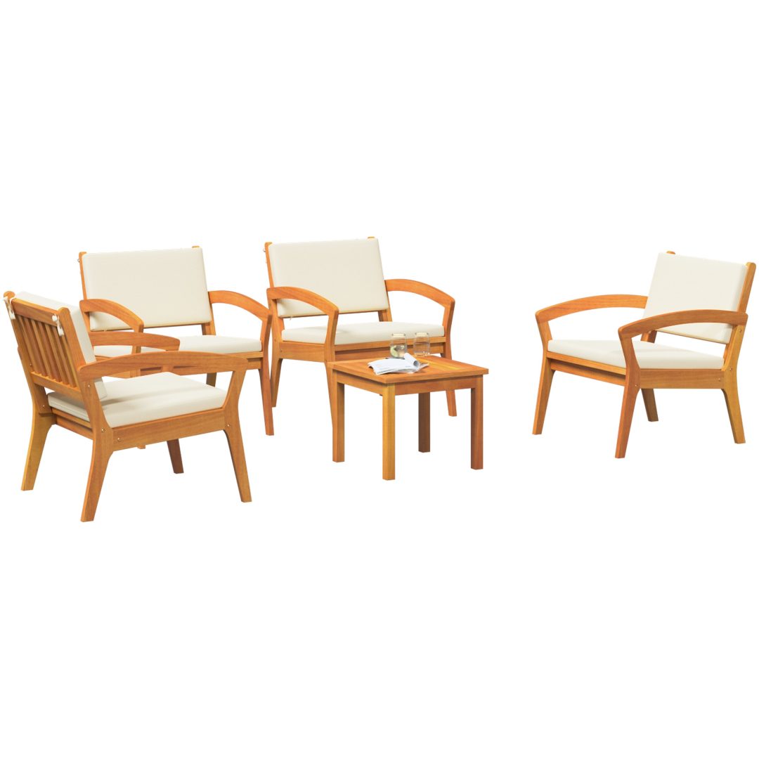 5-delat bistro-set med kuddar i solid akaciaträ vidaXL Stol, 59.5 x 70.5 x 72.5 cm, bord, 45 x 45 x 38 cm – bild 3