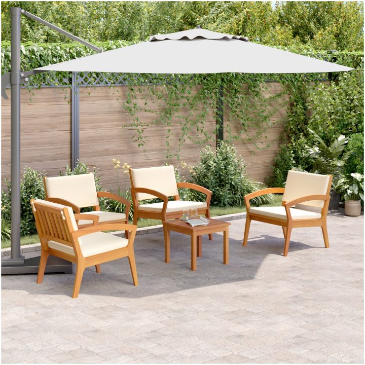5-delat bistro-set med kuddar i solid akaciaträ vidaXL Stol, 59.5 x 70.5 x 72.5 cm, bord, 45 x 45 x 38 cm – bild 4