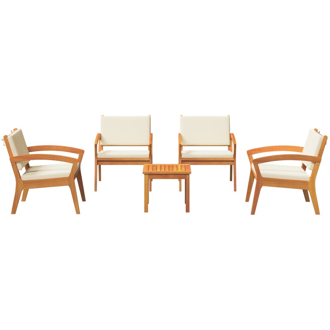 5-delat bistro-set med kuddar i solid akaciaträ vidaXL Stol, 59.5 x 70.5 x 72.5 cm, bord, 45 x 45 x 38 cm – bild 7