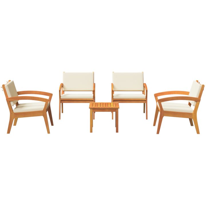5-delat bistro-set med kuddar i solid akaciaträ vidaXL Stol, 59.5 x 70.5 x 72.5 cm, bord, 45 x 45 x 38 cm – bild 7