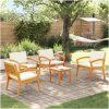 5-delat bistro-set med kuddar i solid akaciaträ vidaXL Stol, 59.5 x 70.5 x 72.5 cm, bord, 45 x 45 x 38 cm – miniatyr 1