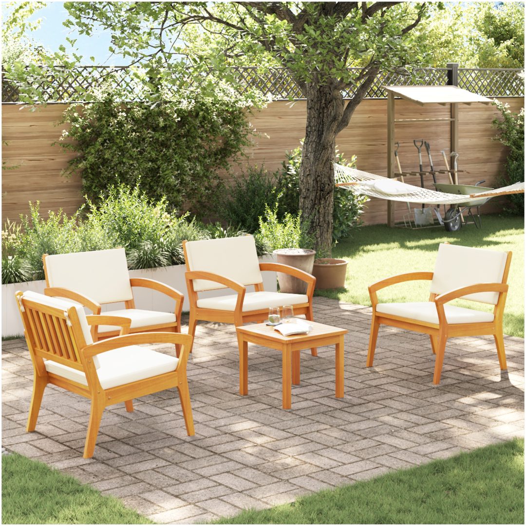 5-delat bistro-set med kuddar i solid akaciaträ vidaXL Stol, 59.5 x 70.5 x 72.5 cm, bord, 45 x 45 x 38 cm