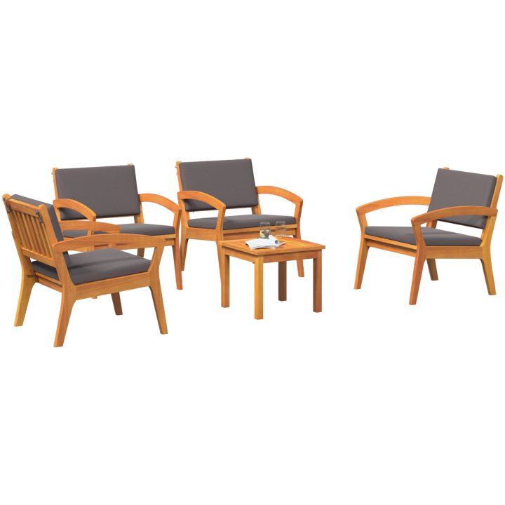 5-delat bistro set med kuddar - Massivt akaciaträ vidaXL Stol: 59.5 x 70.5 x 72.5 cm, bord: 45 x 45 x 38 cm – bild 3
