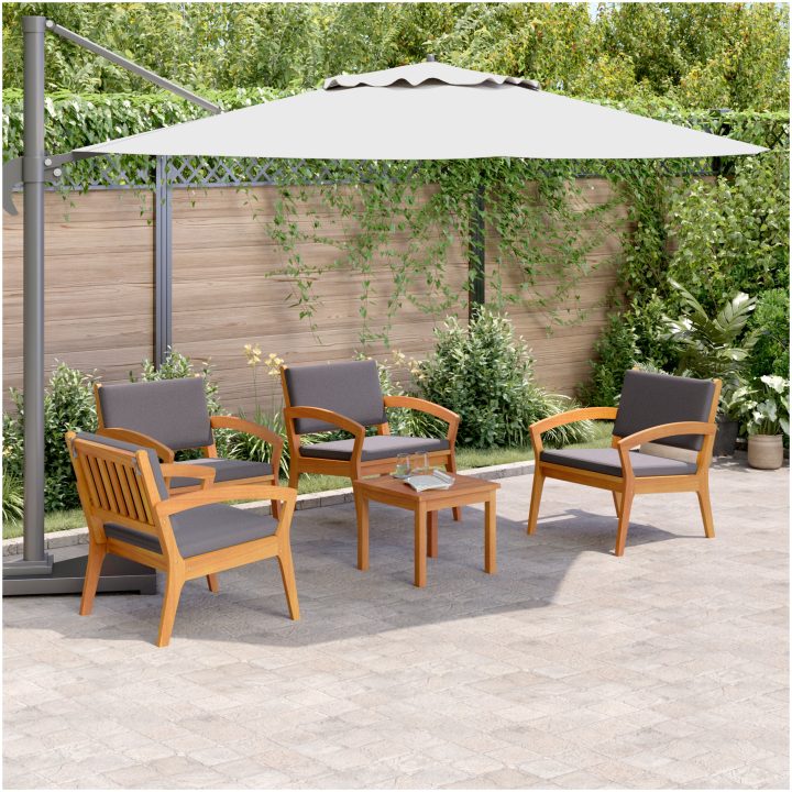 5-delat bistro set med kuddar - Massivt akaciaträ vidaXL Stol: 59.5 x 70.5 x 72.5 cm, bord: 45 x 45 x 38 cm – bild 4