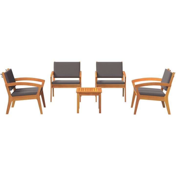 5-delat bistro set med kuddar - Massivt akaciaträ vidaXL Stol: 59.5 x 70.5 x 72.5 cm, bord: 45 x 45 x 38 cm – bild 7
