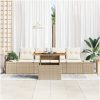 5-delat matbordsset för trädgården med kuddar i beige poly rattan och akacia vidaXL 100 x 55 x 73 cm – miniatyr 3