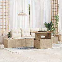 5-delat matbordsset för trädgården med kuddar i beige poly rattan och akacia vidaXL