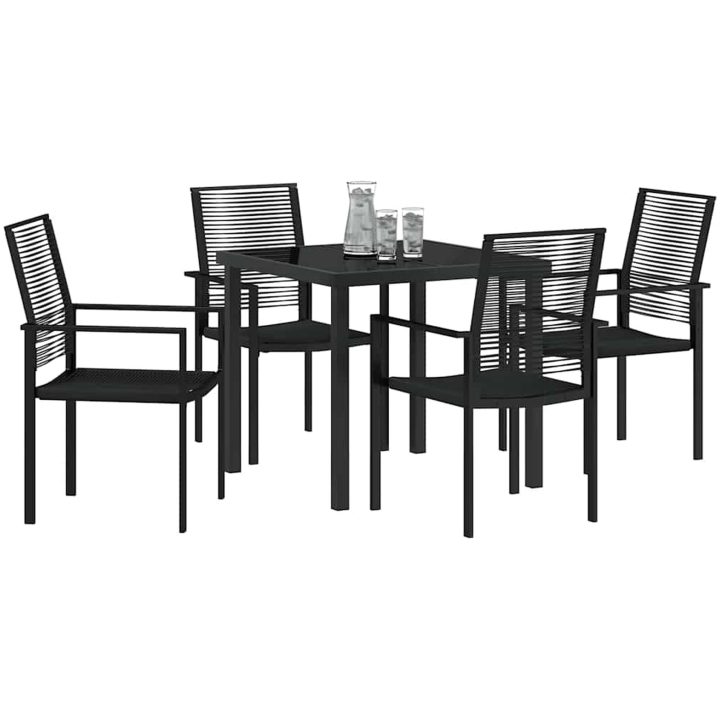 5-delat Set för Trädgårdsmatbord i Svart PVC Rattan vidaXL 80 x 80 x 73 cm – bild 3