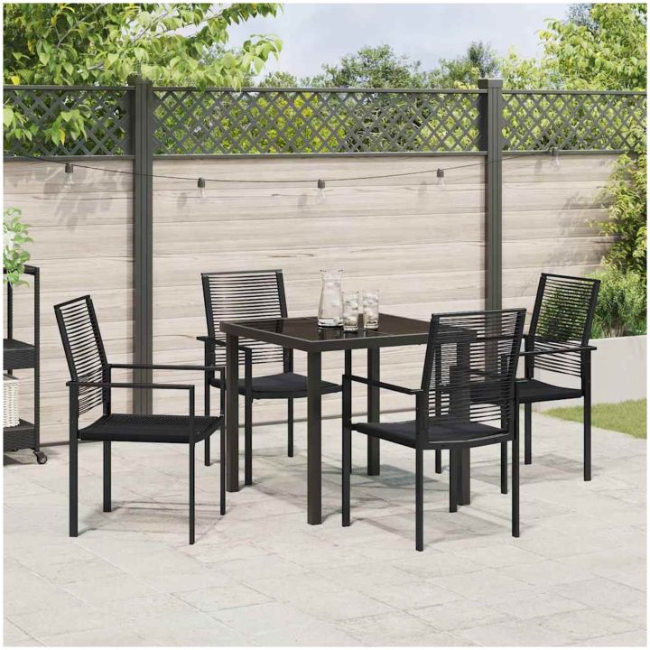 5-delat Set för Trädgårdsmatbord i Svart PVC Rattan vidaXL 80 x 80 x 73 cm – bild 4