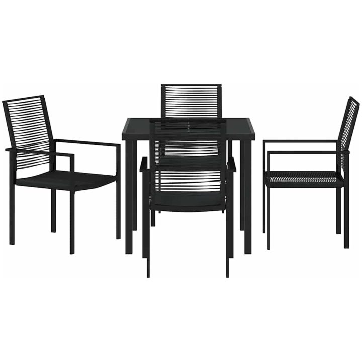 5-delat Set för Trädgårdsmatbord i Svart PVC Rattan vidaXL 80 x 80 x 73 cm – bild 6