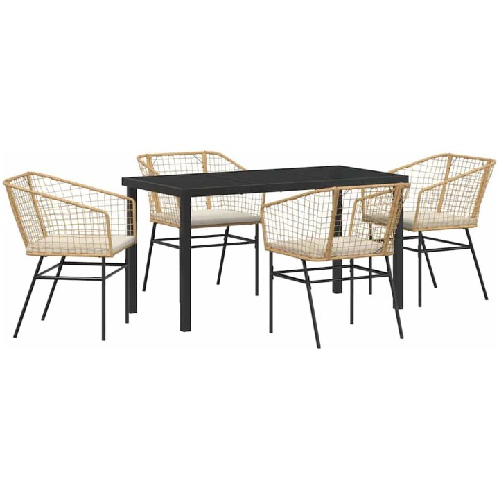 5-delat Set med Trädgårdsmatbord och Kuddar i Brun Poly Rattan. vidaXL 140 x 80 x 73 cm – bild 2