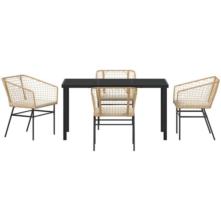 5-delat Set med Trädgårdsmatbord och Kuddar i Brun Poly Rattan. vidaXL 140 x 80 x 73 cm – bild 7