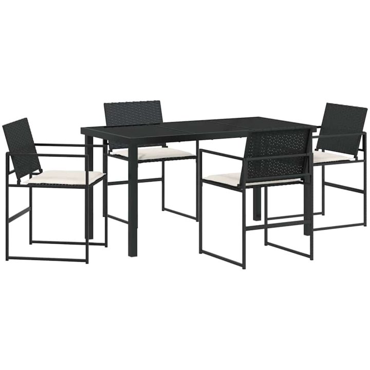 5-delat Set med Trädgårdsmöbler och Kuddar, Svart Poly Rattan vidaXL 140 x 70 x 73 cm – bild 2