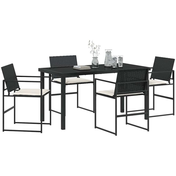 5-delat Set med Trädgårdsmöbler och Kuddar, Svart Poly Rattan vidaXL 140 x 70 x 73 cm – bild 3