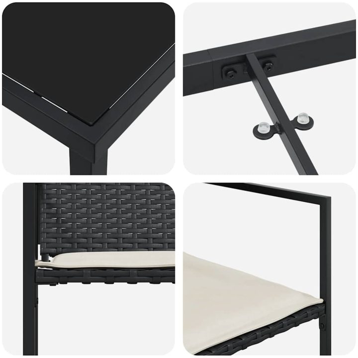 5-delat Set med Trädgårdsmöbler och Kuddar, Svart Poly Rattan vidaXL 140 x 70 x 73 cm – bild 7