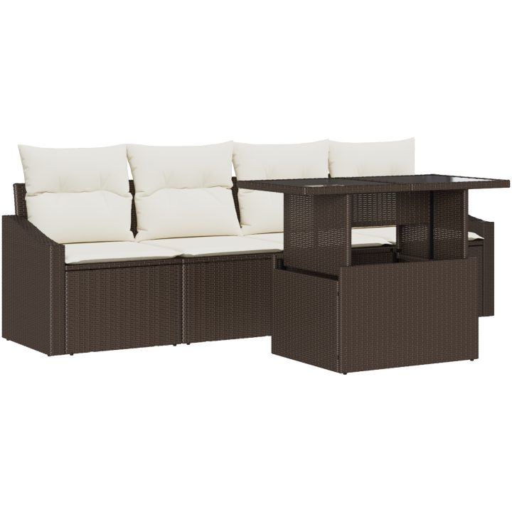5-delat soffset med kuddar i brun poly rattan vidaXL 100 x 55 x 73 cm – bild 2