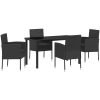 5-delat trädgårds matbord med dynor svart poly konstrotting vidaXL 140 x 70 x 73 cm – miniatyr 2