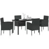 5-delat trädgårds matbord med dynor svart poly konstrotting vidaXL 140 x 70 x 73 cm – miniatyr 3