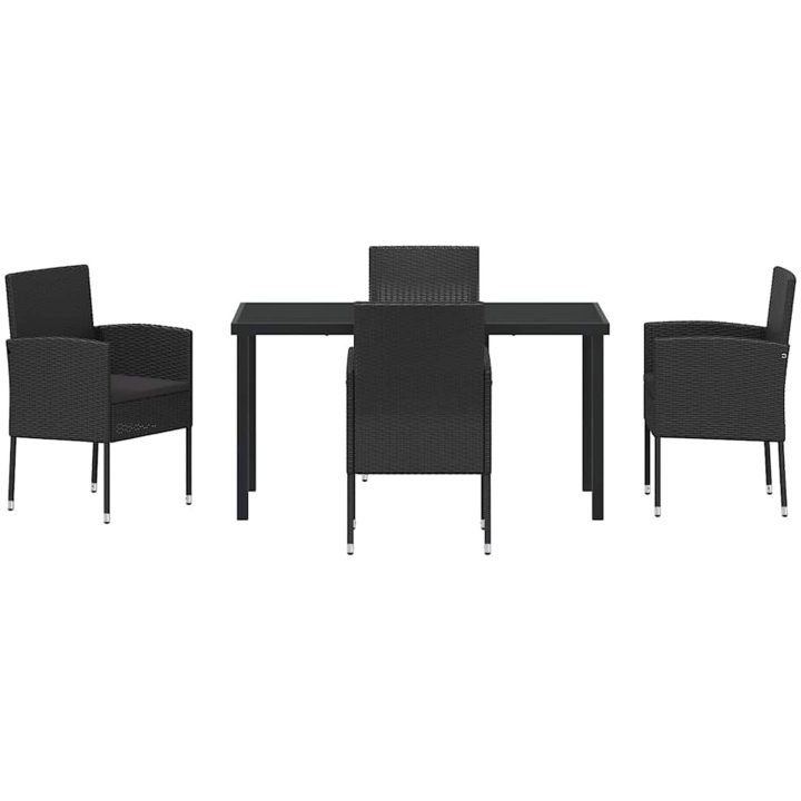 5-delat trädgårds matbord med dynor svart poly konstrotting vidaXL 140 x 70 x 73 cm – bild 7