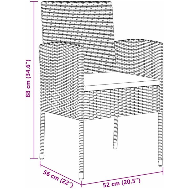 5-delat trädgårds matbord med dynor svart poly konstrotting vidaXL 140 x 70 x 73 cm – bild 9