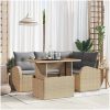 5-delat trädgårds-matbord med kuddar Beige Poly Rottning Akacia vidaXL 100 x 55 x 73 cm – miniatyr 1