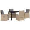 5-delat Trädgårds matbordset Beige Polyrotting vidaXL 4 - Sits, 140 cm bord – miniatyr 2