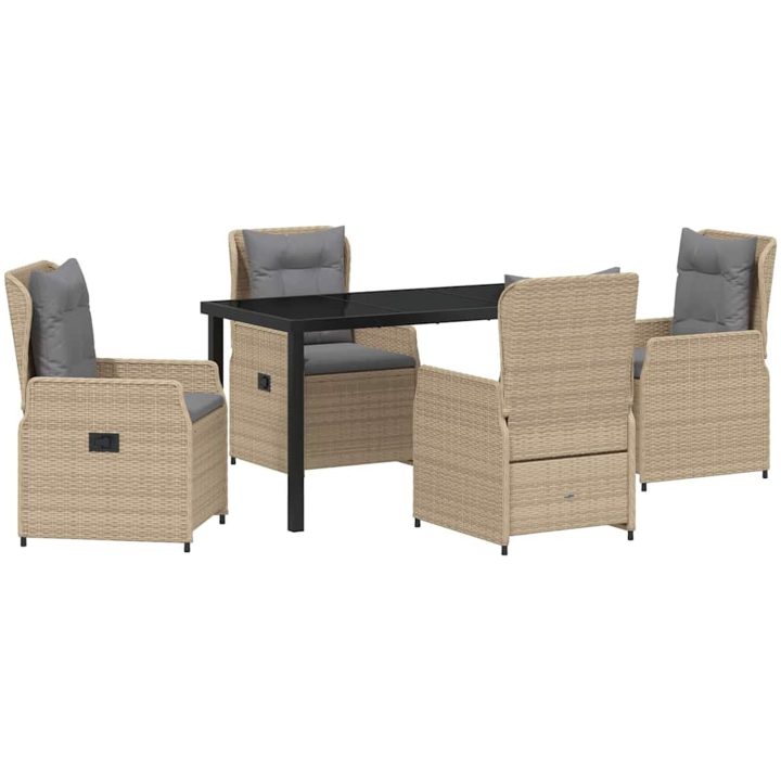 5-delat Trädgårds matbordset Beige Polyrotting vidaXL 4 - Sits, 140 cm bord – bild 2